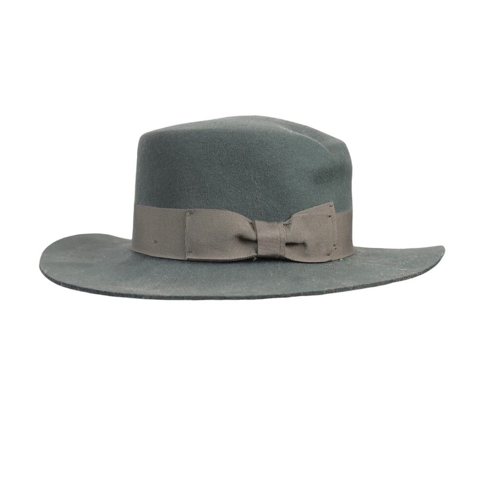 Wyeth Sage Green Wool Wide Brim Flat Top Panama Rancher Hat